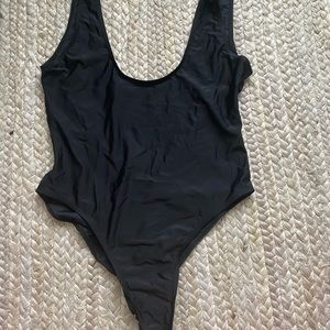 Shein 90s style high leg cut low back ruched butt black swim one piece
